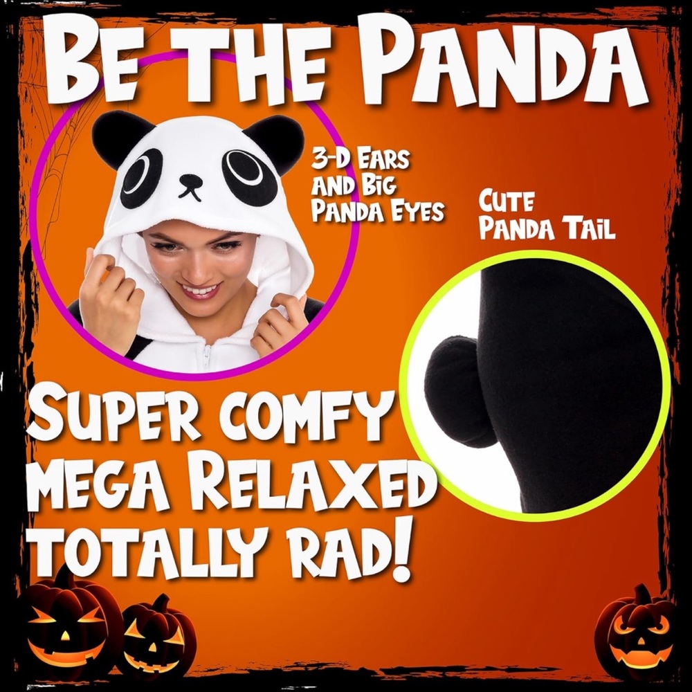 Wicked Panda Adult Onesie Halloween Costume - Plush Cosplay Suit, Women and Men - Picture 3 of 8